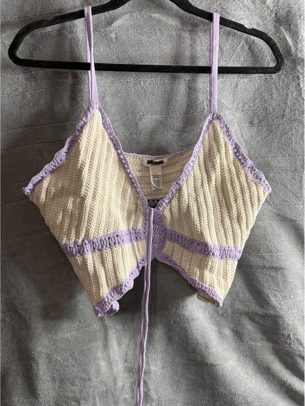 Victoria’s Secret Crochet Tie Front Crop Cami Top XXL Ivory Lavender Y2K NWOT